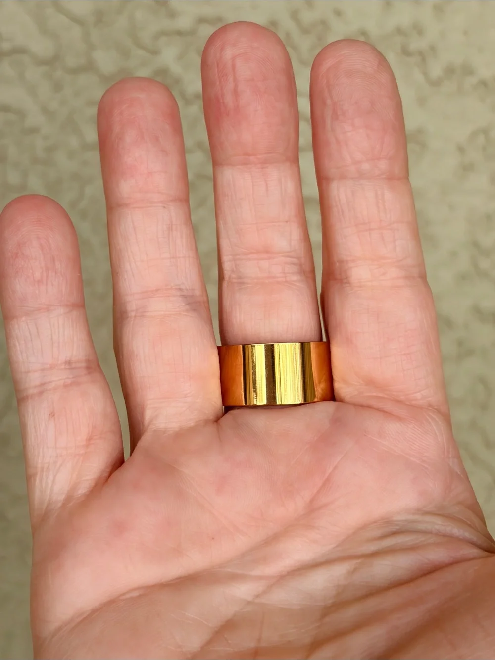 Wide Polished Gold Tone Stainless Steel Band Ring